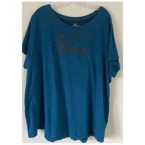Nike Dri Fit Womans Dark Turquoise Blue Black Logo 1x Tee Shirt Top EUC athletic